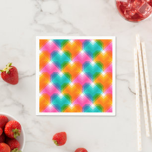 Serviette En Papier Coeurs géométriques en couleurs psychédéliques (1)