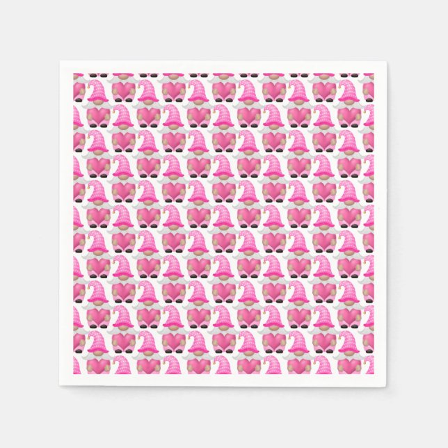 Serviette En Papier Coeurs Gnomes roses Bois Scandinave Cute (Devant)