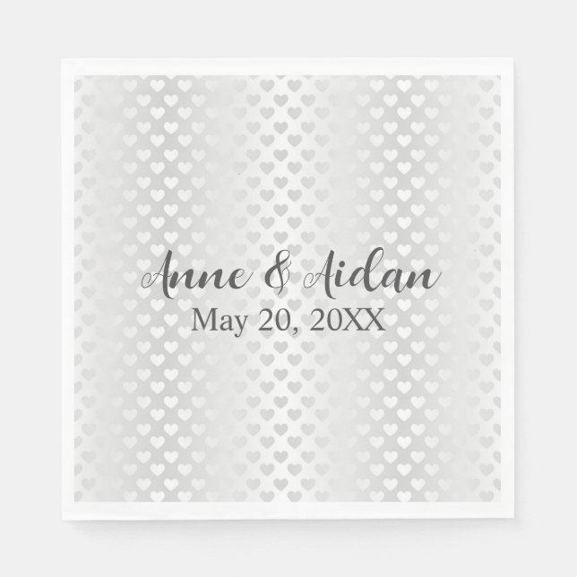 Serviette En Papier Coeurs Mariages blancs chatoyants (Devant)