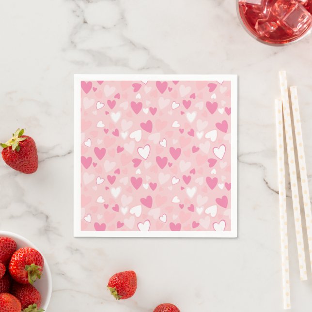 Serviette En Papier Coeurs mignons rose (En situation)