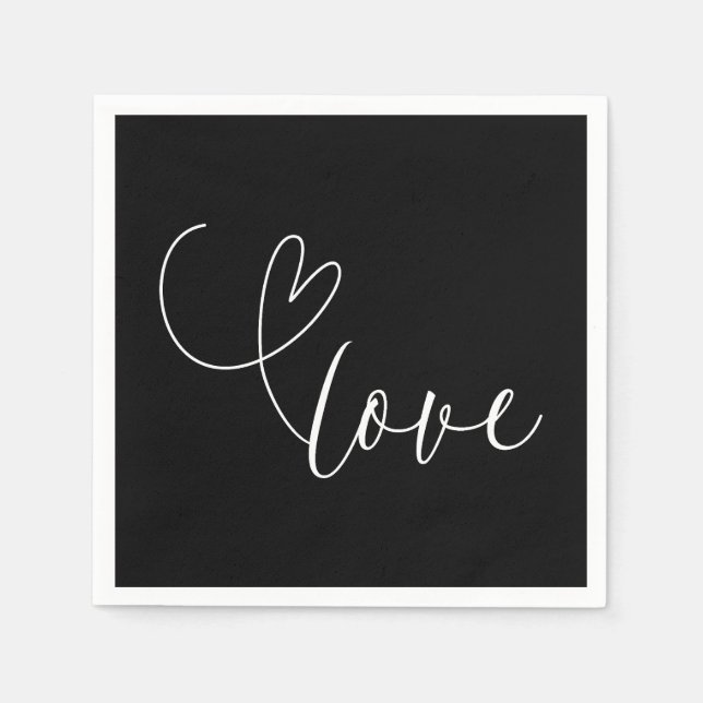 Serviette En Papier Coeurs modernes Amour noir et blanc Mariage minima (Devant)