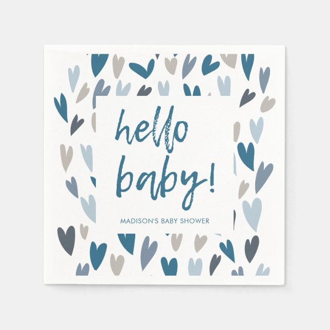 Serviette En Papier Coeurs modernes Blue Boy Baby shower Party Napkins (Devant)