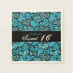Serviette En Papier Coeurs motifs d'animaux bleus Sweet 16 Napkin