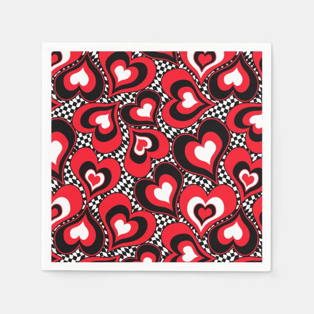 Serviette En Papier Coeurs, noirs, rouges et blancs. (Devant)