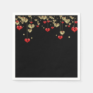 Serviette En Papier Coeurs or et rouge sur arrière - plan noir