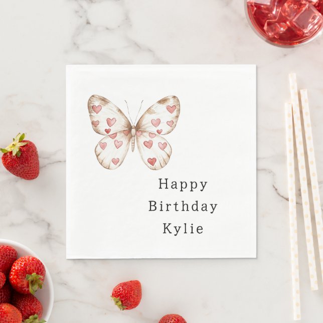 Serviette En Papier Coeurs papillon crème Anniversaire (En situation)