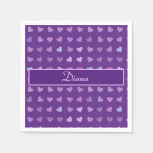 SERVIETTE EN PAPIER COEURS PASTEL PURPLE PERSONNALISÉ