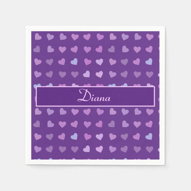 SERVIETTE EN PAPIER COEURS PASTEL PURPLE PERSONNALISÉ (Devant)