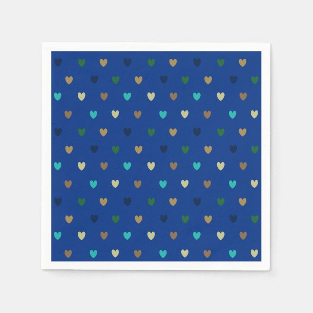 Serviette En Papier Coeurs Polka dans les tons bleu paon (Devant)