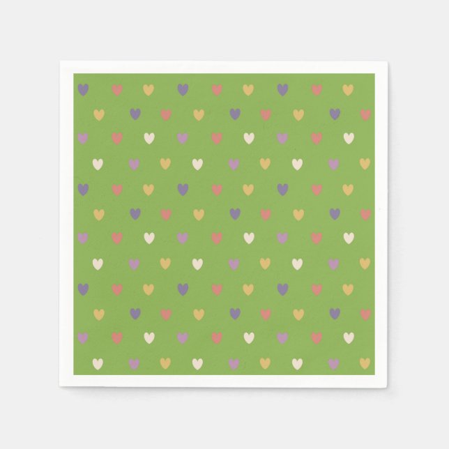 Serviette En Papier Coeurs Polka sur vert vert (Devant)