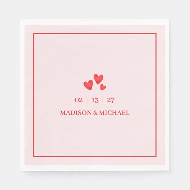 Serviette En Papier Cœurs Rétro Saint Valentin Mariage Rouge Rose (Devant)