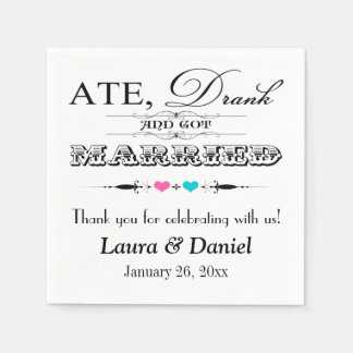 Serviette En Papier Coeurs roses et bleus, Scrolls Mariages serviettes