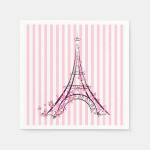 Serviette En Papier Cœurs roses et papillons Fête de la Tour Eiffel à 