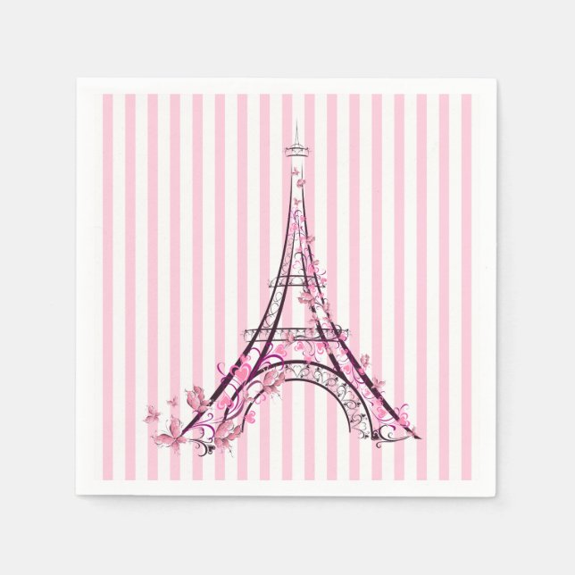 Serviette En Papier Cœurs roses et papillons Fête de la Tour Eiffel de (Devant)