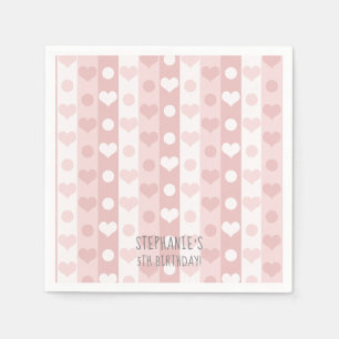 Serviette En Papier Cœurs roses et rayures