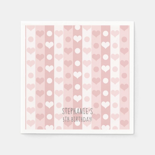 Serviette En Papier Cœurs roses et rayures (Devant)