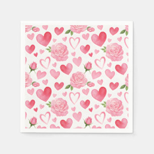 Serviette En Papier Coeurs roses et Rose