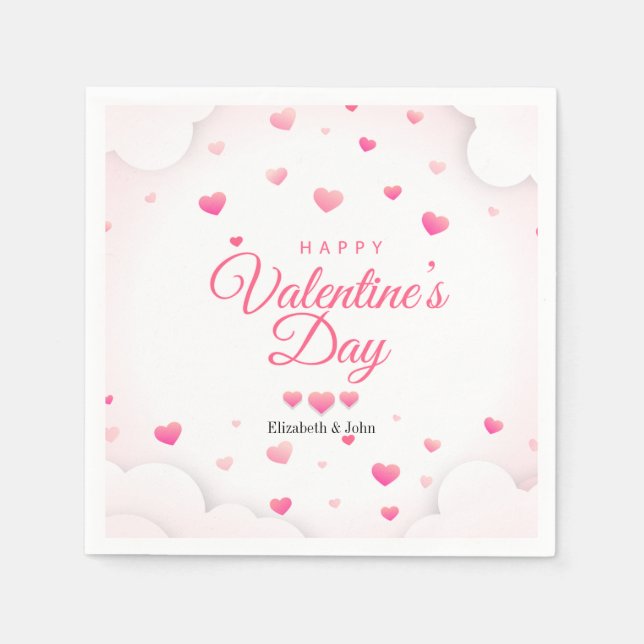 Serviette En Papier Cœurs roses Joyeuse Saint-Valentin (Devant)
