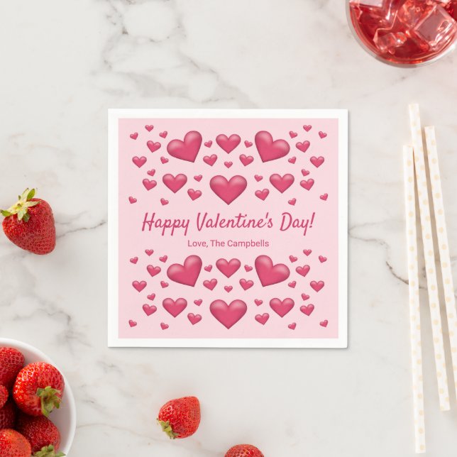 Serviette En Papier Cœurs roses Joyeuse Saint-Valentin & Texte personn (En situation)