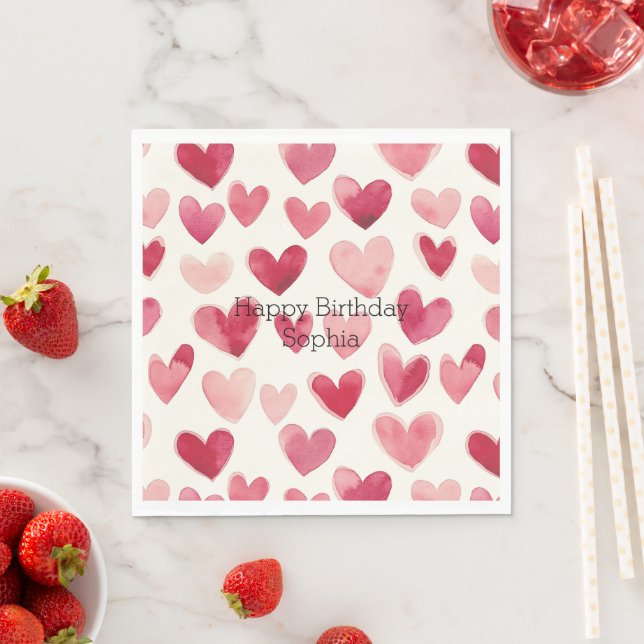 Serviette En Papier Cœurs Roses Rouges Anniversaire   (En situation)