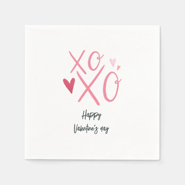 Serviette En Papier Cœurs roses "XOXO"Joyeuse Saint-Valentin  (Devant)