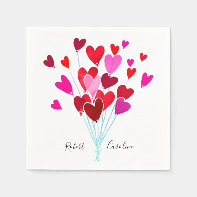 Serviette En Papier Coeurs rouge et rose Personnalisé Saint Valentin (Devant)