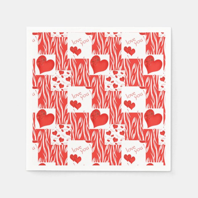 Serviette En Papier Coeurs rouges, amour. (Devant)