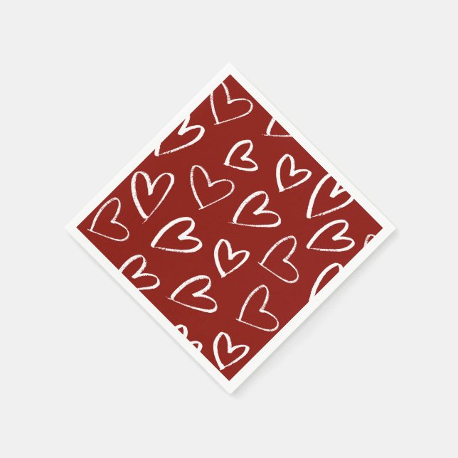 Serviette En Papier Coeurs rouges et blancs (Coin)