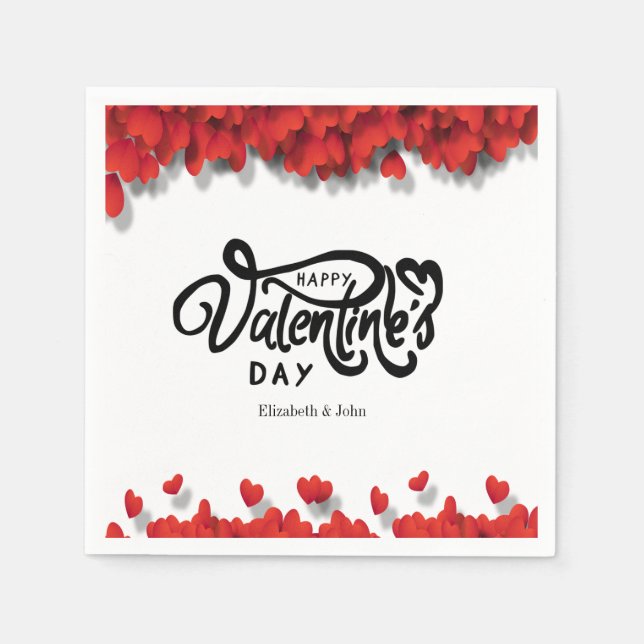 Serviette En Papier Cœurs rouges Joyuse Saint-Valentin   (Devant)