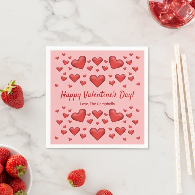 Serviette En Papier Cœurs rouges Joyuse Saint-Valentin & Texte personn (En situation)