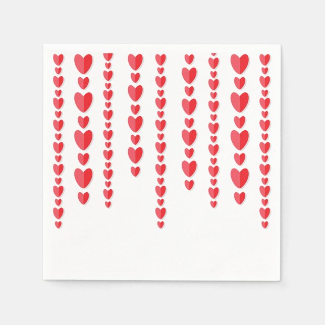 Serviette En Papier Cœurs Rouges Mignon Saint-Valentin  (Devant)