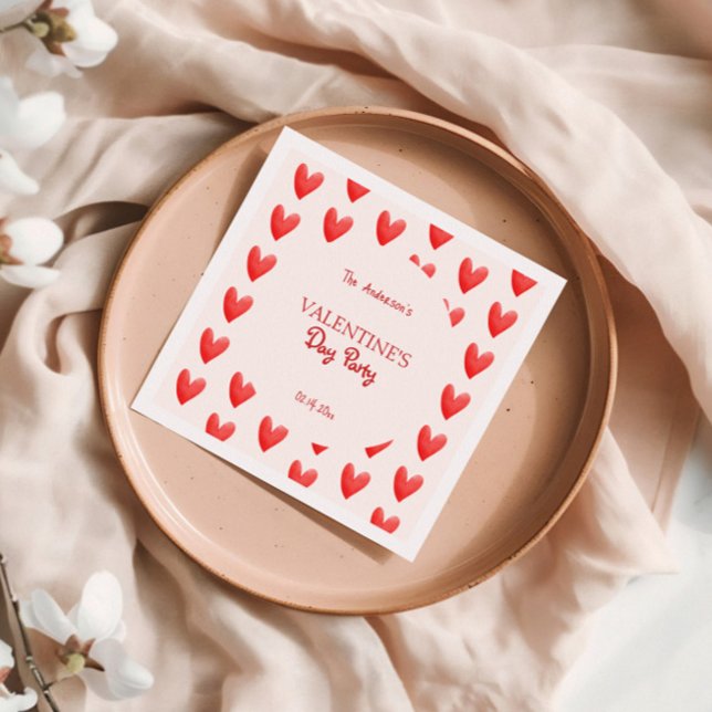 Serviette En Papier Coeurs rouges mignons Saint Valentin (Créateur téléchargé)
