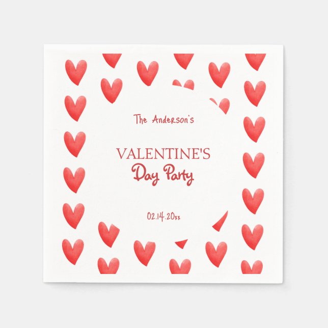 Serviette En Papier Coeurs rouges mignons Saint Valentin (Devant)