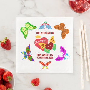 Serviette En Papier Cœurs Rouges, Papillons Charmants