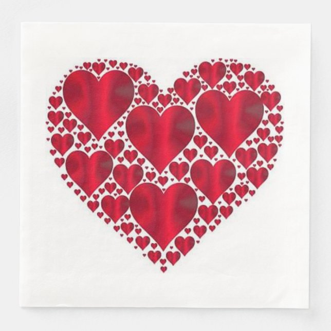 SERVIETTE EN PAPIER CŒURS ROUGES POUR LA SAINT-VALENTIN (Devant)