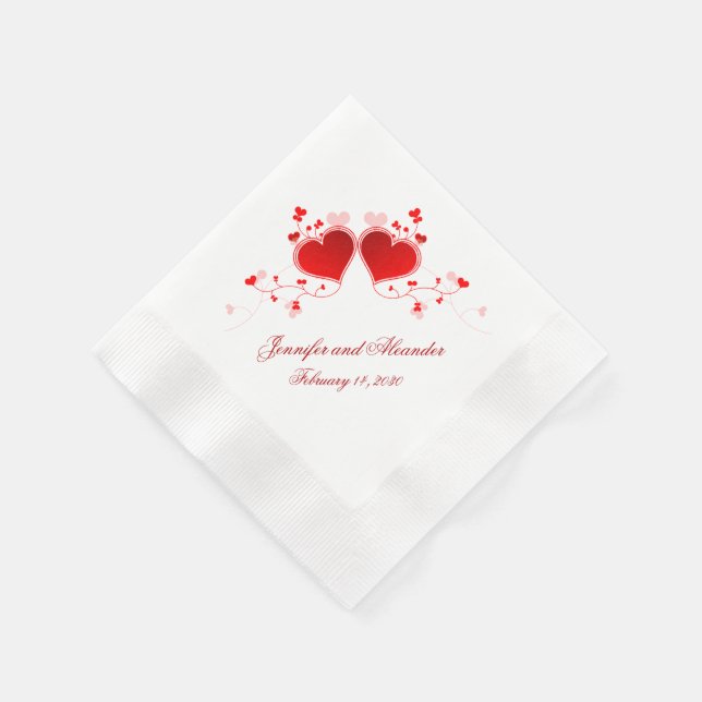 Serviette En Papier Cœurs rouges Saint-Valentin Mariage   (Coin)