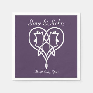 Serviette En Papier Cœurs Tissage Celtique sur Serviettes Violettes