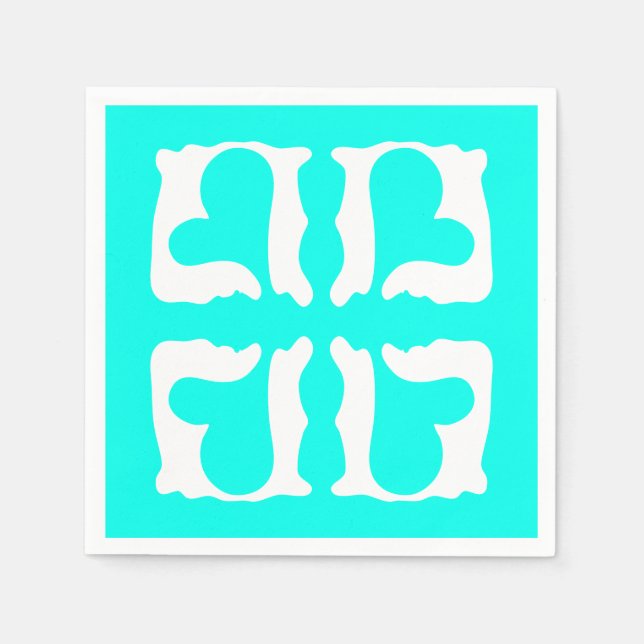 Serviette En Papier Coeurs turquoise et blanc atomique (Devant)