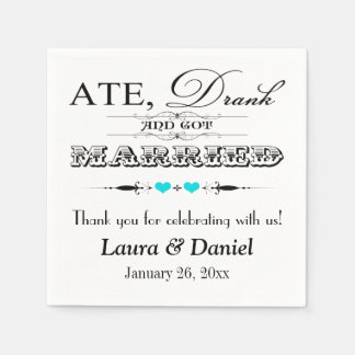 Serviette En Papier Coeurs Turquoise, Poupées Mariages serviettes