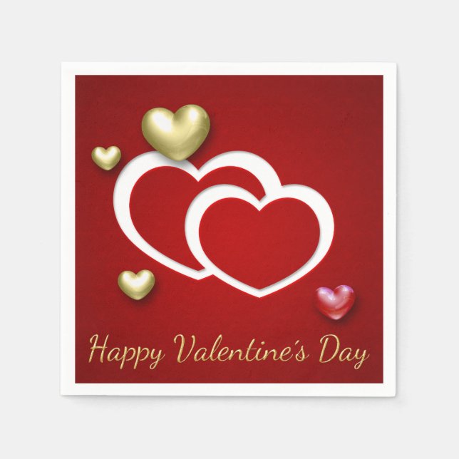 Serviette En Papier Coeurs Valentin Rouge Or Moderne (Devant)