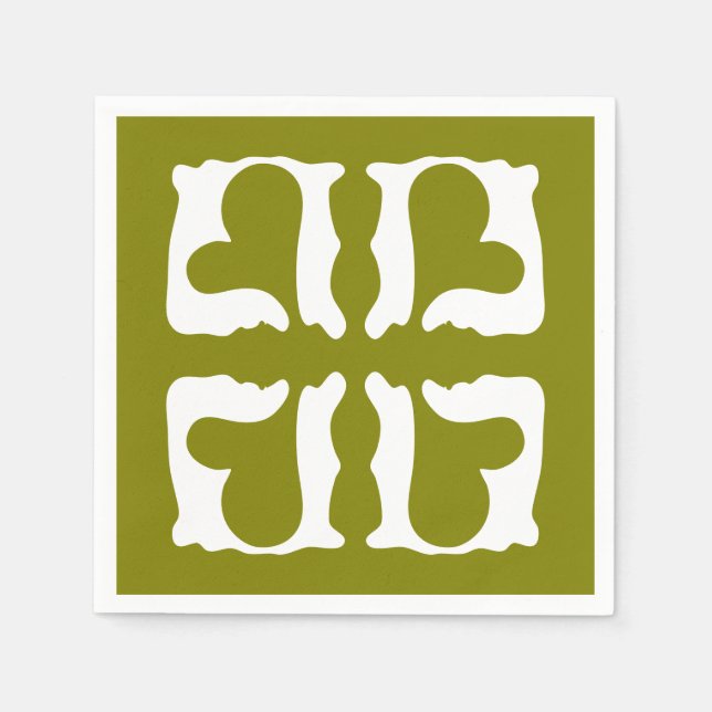 Serviette En Papier Coeurs vert olive et blanc (Devant)