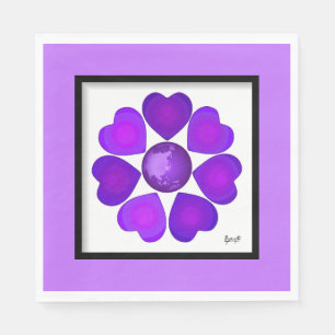 Serviette En Papier Cœurs violets battants en N&B