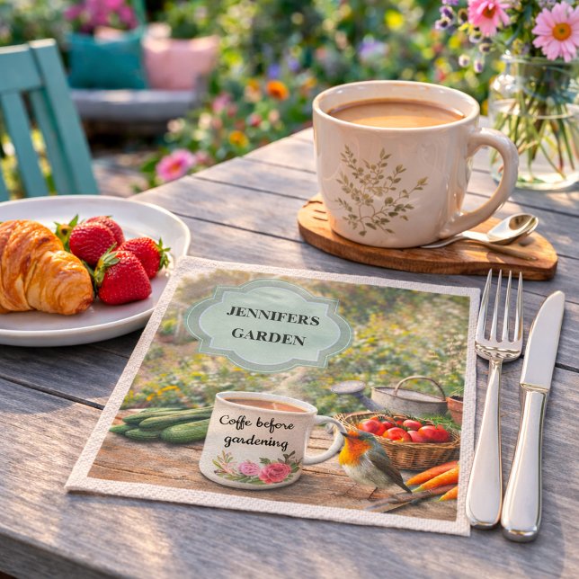 Serviette En Papier Coffee before gardening robin garden personal  (Coffee before gardening robin garden personal napkins. You can add your own name. For garden lovers.)
