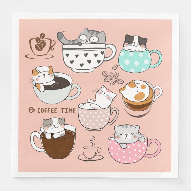 Serviette En Papier Coffee Cats Drôle (Devant)