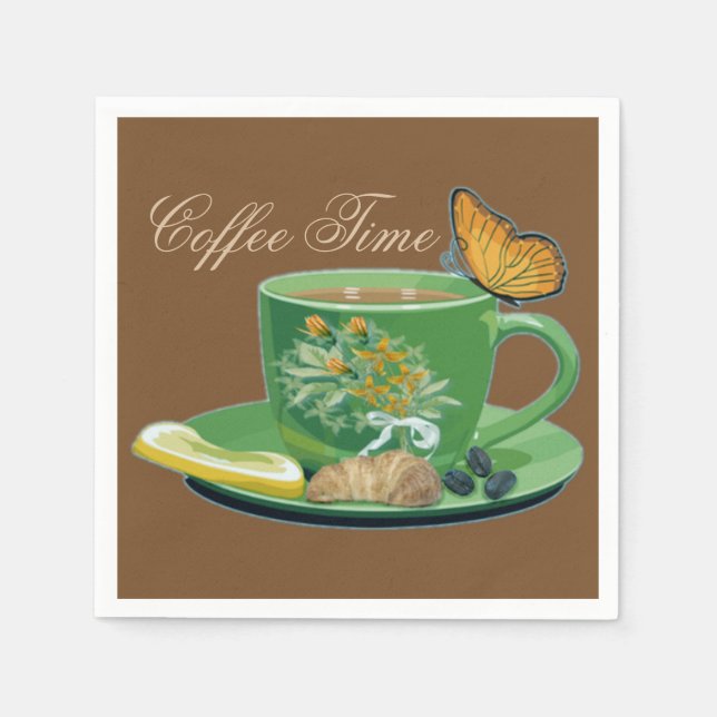 Serviette En Papier Coffee Time Cup & Saucer Napkins (Devant)