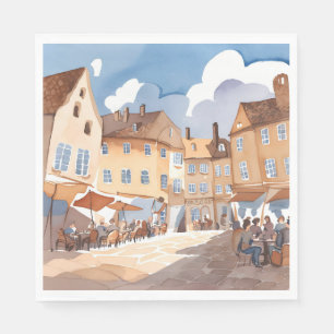 Serviette En Papier Coin de ville européenne Peinture à l'aquarelle