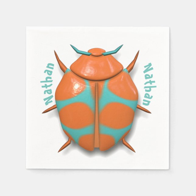 Serviette En Papier Coléoptère insecte mignon orange bleu (Devant)