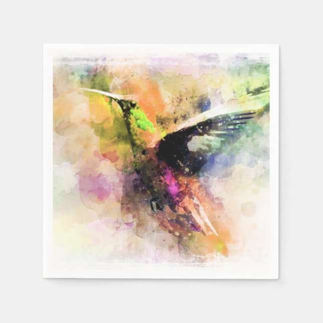 Serviette En Papier Colibri à l'aquarelle  (Devant)