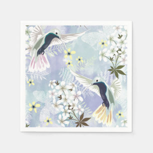 Serviette En Papier Colibri et fleurs blanches