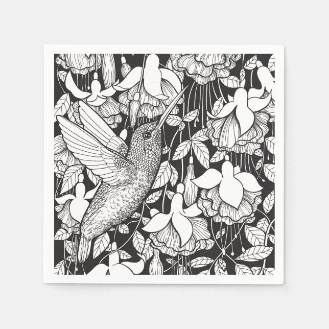 Serviette En Papier Colibri et fuchsia (Devant)